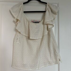 Maeve Cream Ruffle Off-Shoulder Blouse